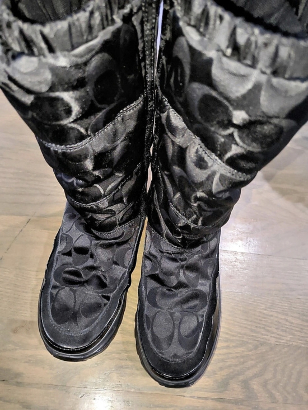 Coach Prisilla Quilted Patent Snow Boots Black